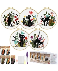 Gnuadz 5 Sets Embroidery Kit Beginners Flower Cross Stitch Cat