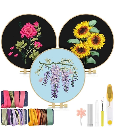 Gnuadz Ribbon Embroidery Kit Adults Beginners Flowers Hand Craft