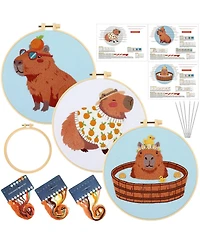 Gnuadz 3 Sets Capybara Embroidery Kit Beginner Needlepoint Hoop Thread Instruction