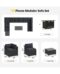 Aoxun 12-Piece Outdoor Black Wicker Patio Conversation Set with 44" Propane Fire Pit Table and Cushions