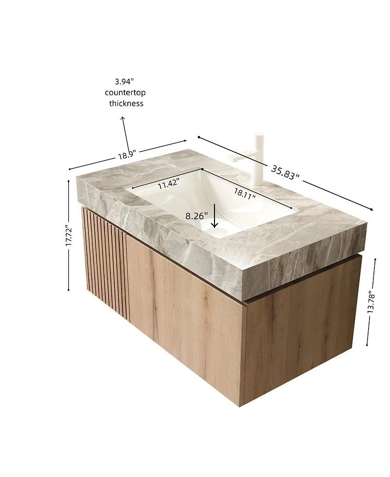 Sillysis 30 Inch Wall Mounted Bathroom Vanity with Italian Sintered Stone Top, Ceramic Sink, Soft Close Storage