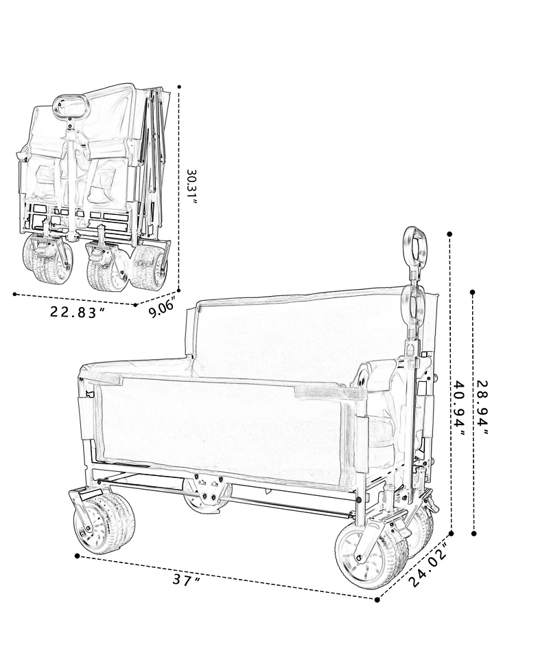 Mondawe 3-in-1 Convertible Folding Storage Wagon Utility Carts w/ 500LBS Capacity, 180L Space, All-Terrain Wheels for Outdoor Use