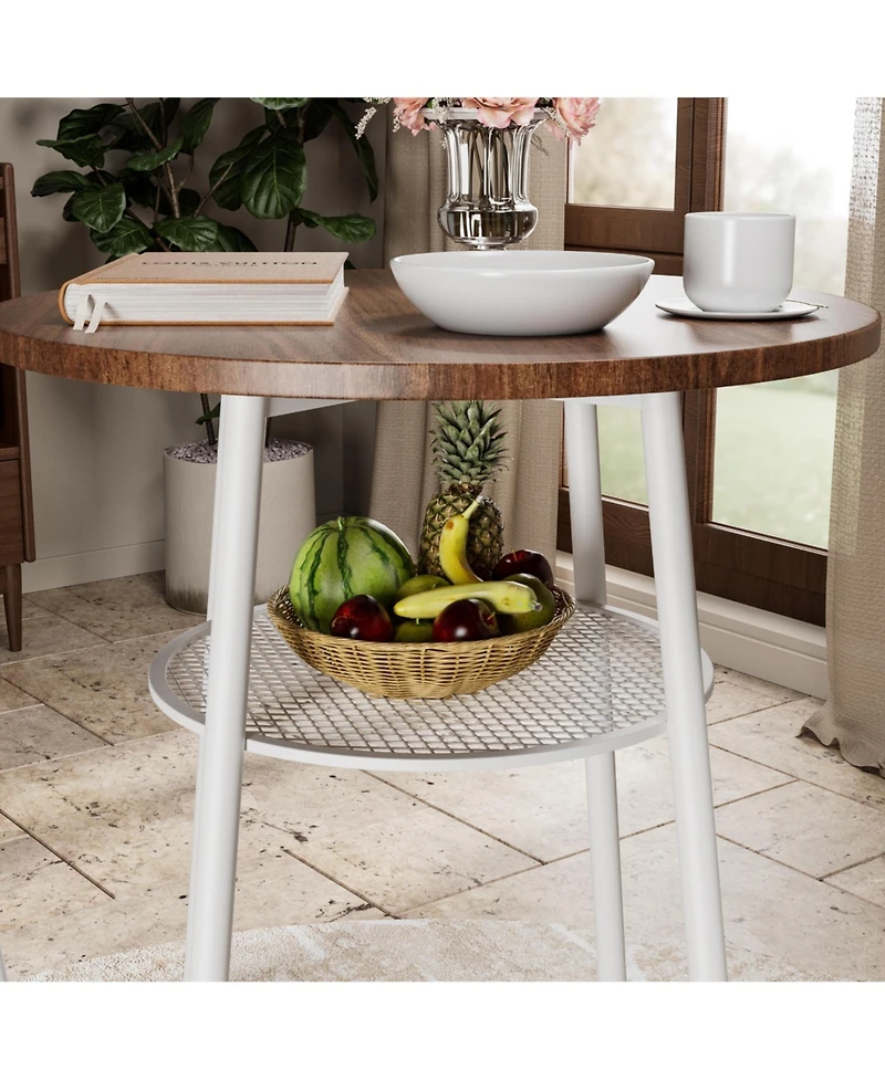flynama 3-Piece 36" Counter-Height Bar Table Set with 2 Stools, Storage Shelf for Small Kitchen and Balcony