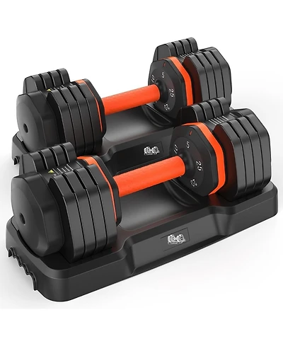 Fed Fitness 15LB to 55LB Adjustable Dumbbell Set Pair 5-Level Weights Anti-Slip Handle Full Body Workout Equipment