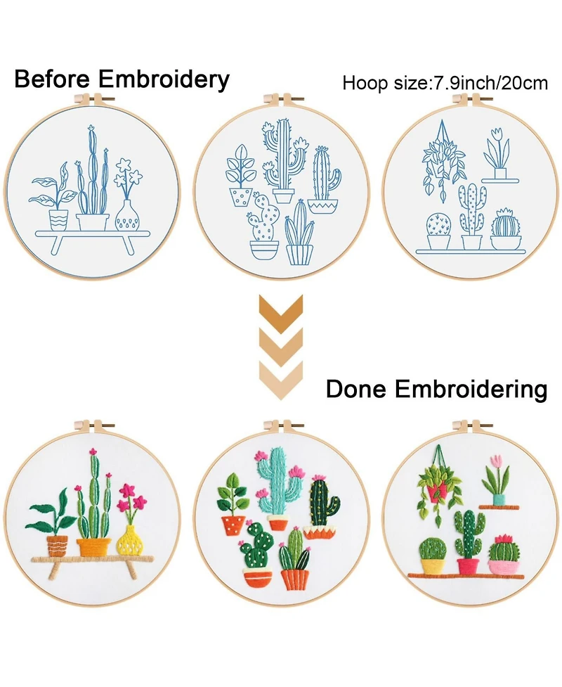 Gnuadz 3 Sets Embroidery Kits Beginners Hoop Instruction