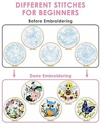 Gnuadz 5 Sets Embroidery Kit Beginners Cloth Hoops Threads
