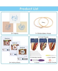 Gnuadz 3 Sets Embroidery Kit Rooster Floral Cross Stitch Cloth Hoops Threads Craft Hand