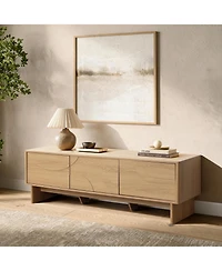 LuxenHome Modern Tv Console with 3 Doors, Geometric Carved Front, Light Wood, Manufactured Wood