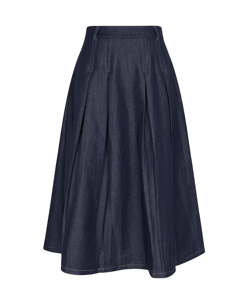 Modenaire Women's High-Waist Pleated A-Line Midi Skirt