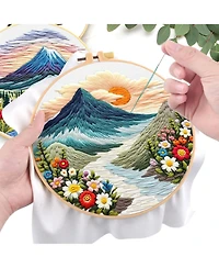 Gnuadz 4 Set Embroidery Kit Beginners Cross Stitch Cloth Hoops Threads Landscape