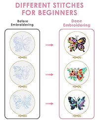 Gnuadz 3 Sets Embroidery Kit Butterfly Flower Beginner Hoop Thread