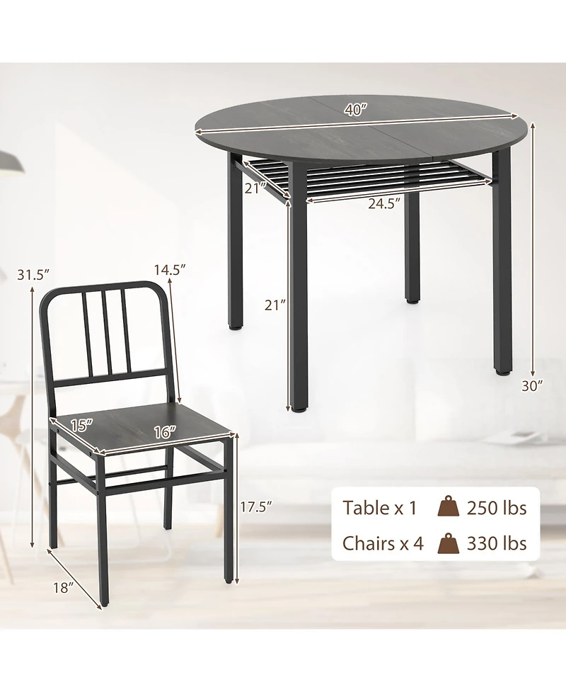 Slickblue Modern 5 Piece Round Dining Table Set with Storage Shelf
