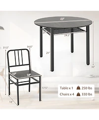 Slickblue Modern 5 Piece Round Dining Table Set with Storage Shelf