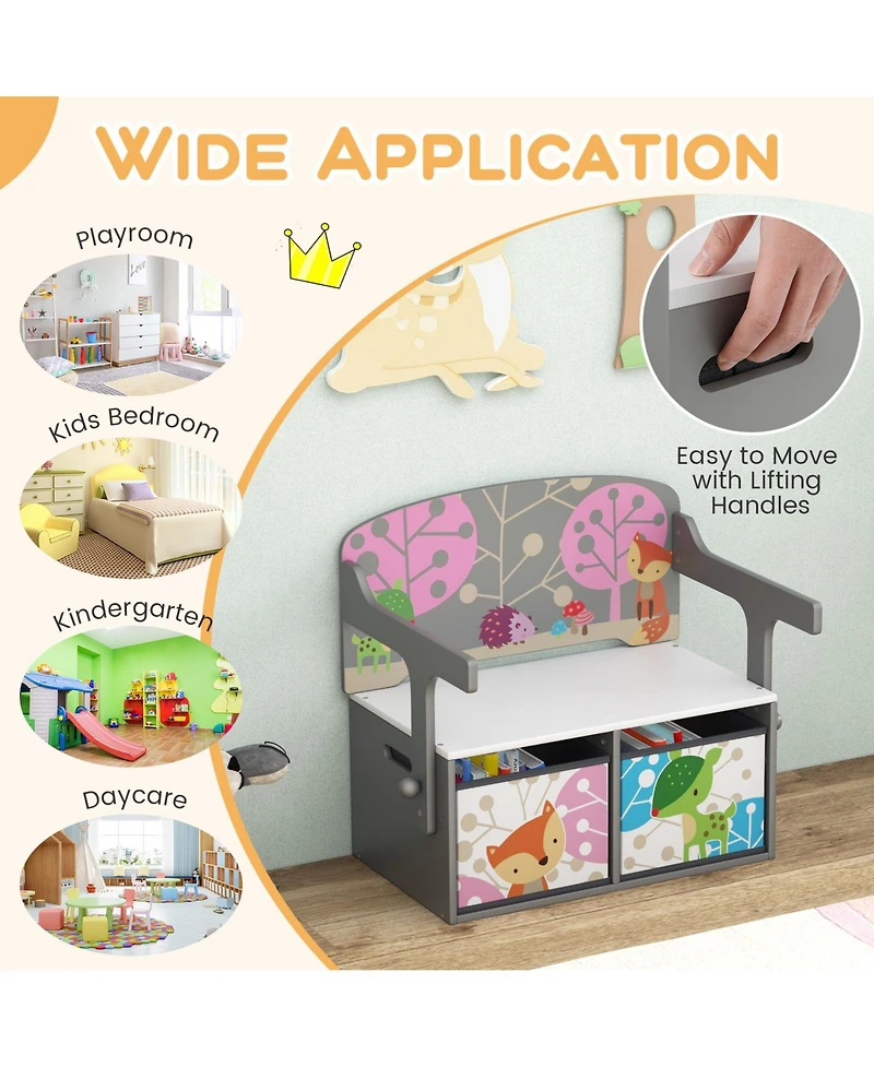 Gouun 3-in-1 Kids Convertible Activity Bench with 2 Removable Fabric Bins