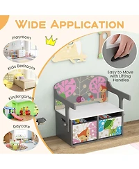 Gouun 3-in-1 Kids Convertible Activity Bench with 2 Removable Fabric Bins