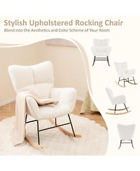 Gouun Nursery Rocking Chair with Teddy Fleece Upholstery and Rubber Wood Base