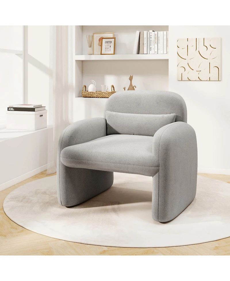 Gouun Sherpa Accent Chair with Lumbar Pillow and Curved Armrests