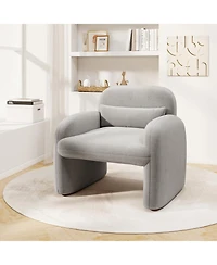 Gouun Sherpa Accent Chair with Lumbar Pillow and Curved Armrests