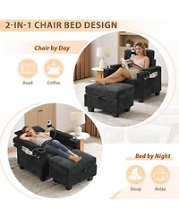 Rainsken Accent Chair with Storage Ottoman Set, Convertible Chaise Lounge Sleeper Chair with Usb Charging and Phone Holder for Living Room
