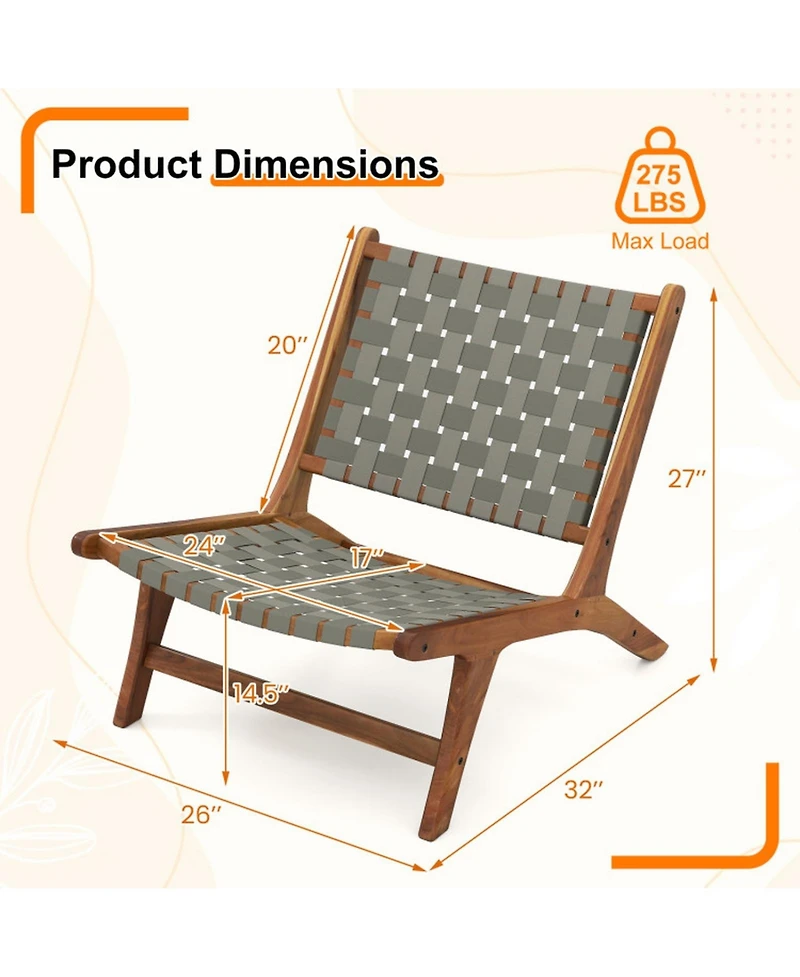 Sugift Mid-Century Teak Wood Accent Chair with Nylon Webbing Seat