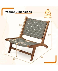 Sugift Mid-Century Teak Wood Accent Chair with Nylon Webbing Seat
