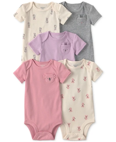 Carter's Baby Girls' Bunny Print Short-Sleeve Bodysuits, 5-Pack
