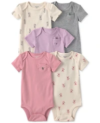 Carter's Baby Girls' Bunny Print Short-Sleeve Bodysuits, 5-Pack