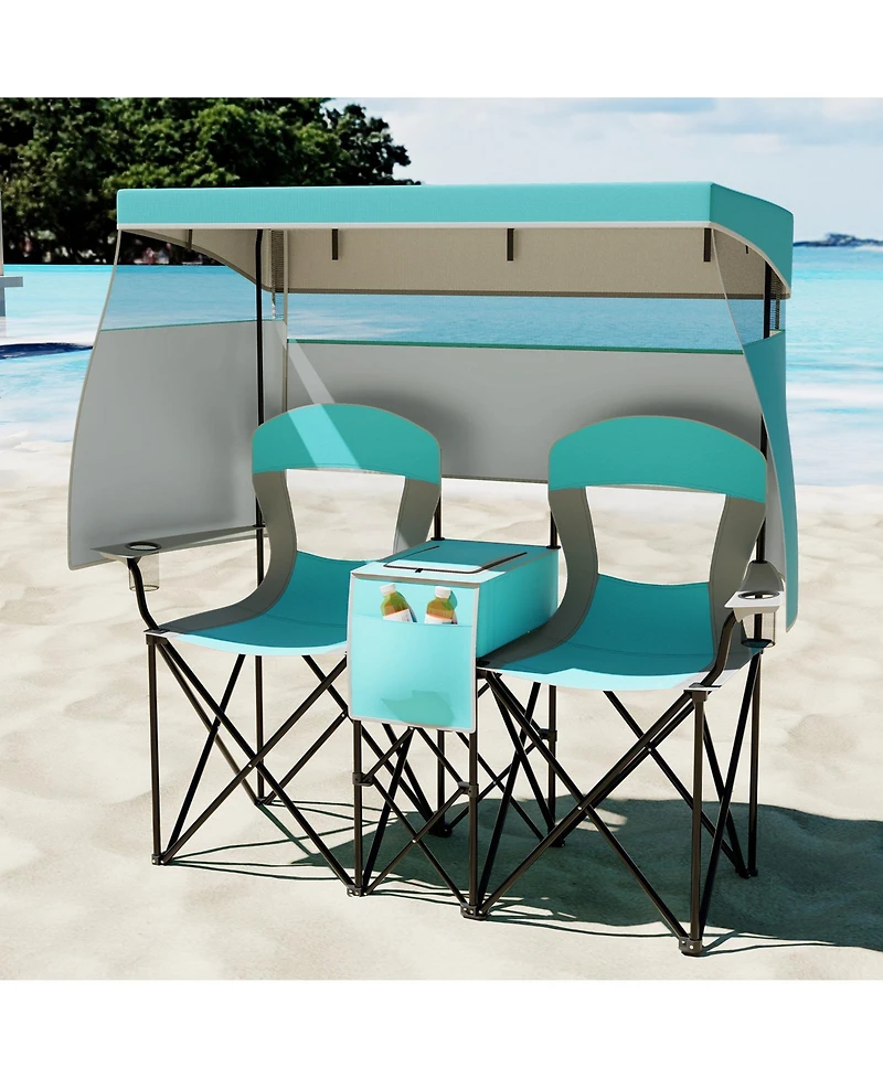 Gouun Folding Beach Chair with Headrest and Cup Holder