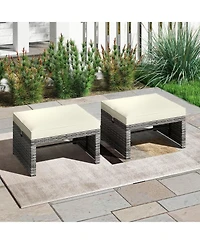 Gouun Wicker Outdoor Ottoman Set of 2 with Hidden Storage