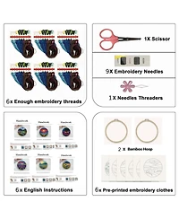 Gnuadz 6 Pack Embroidery Starter Kit Stamped Cross Stitch Beginner Hoop Instructions Landscape Scenery Set