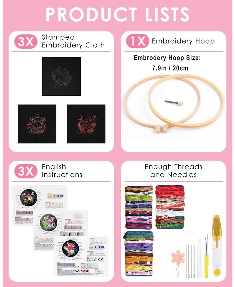 Gnuadz Embroidery Kit Mushroom Beginners Cloth Hoops Threads