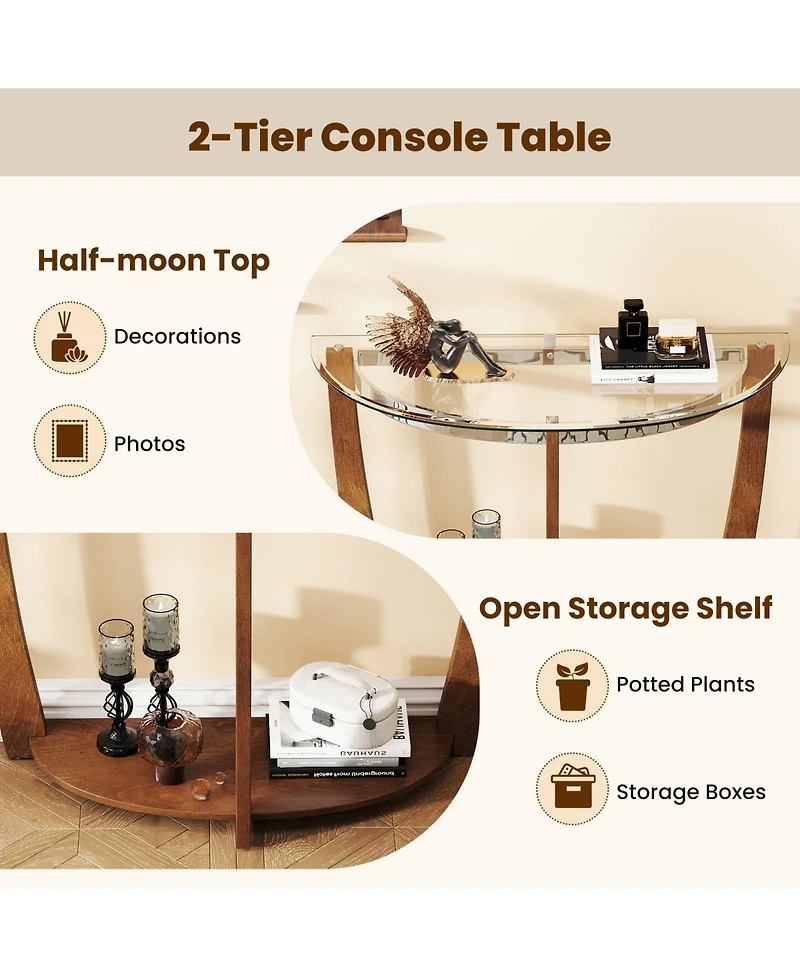 Slickblue Clear Tempered Glass Console Table with 2 Tier Design and Open Storage Shelf