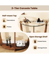 Slickblue Clear Tempered Glass Console Table with 2 Tier Design and Open Storage Shelf