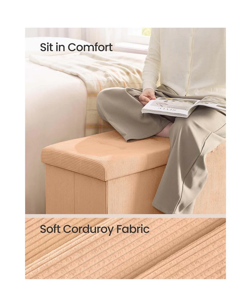 Slickblue Upholstered Foldable Storage Bench Ottoman with Built-In Footrest