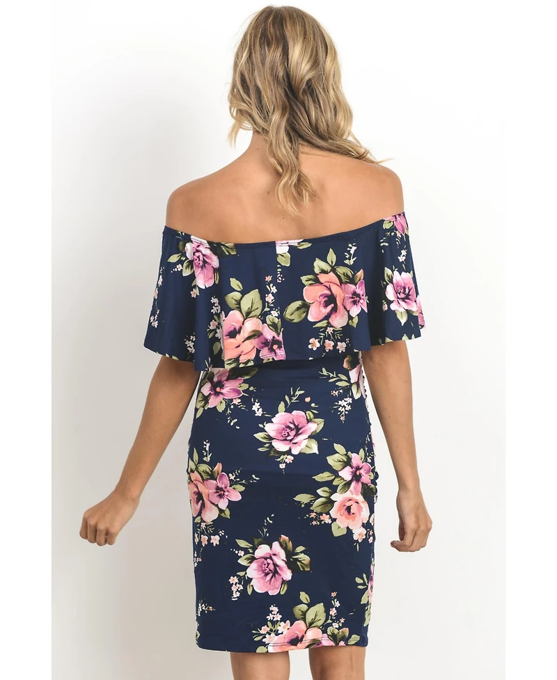 Hello Miz Maternity Bodycon Off-the-Shoulder Floral Ruffle Dress