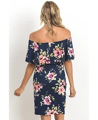 Hello Miz Maternity Bodycon Off-the-Shoulder Floral Ruffle Dress
