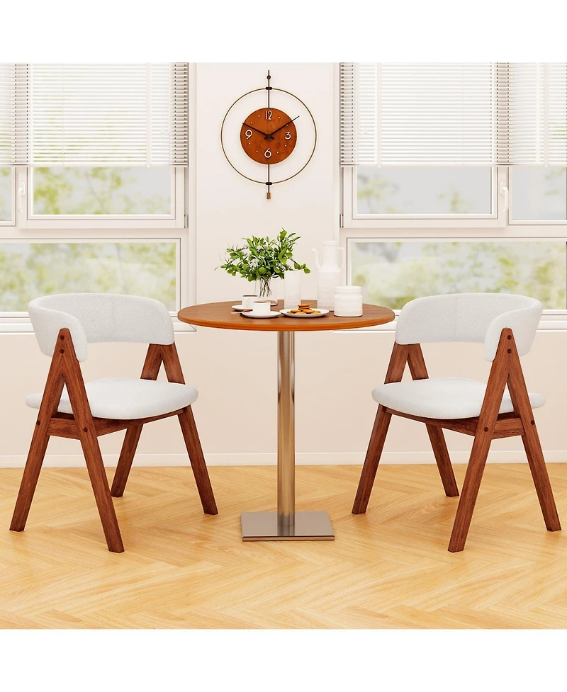 Slickblue Set of 2 Wooden Dining Chairs with Sherpa Upholstery, Mid Century Modern Kitchen