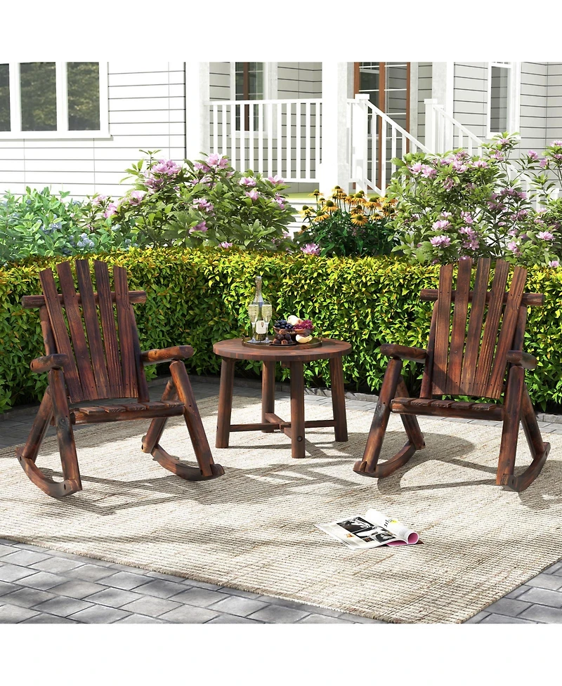 Gouun Patio Rocking Chair Fir Wood with High Backrest