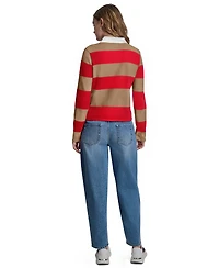 Dkny Jeans Women's Long-Sleeve Logo Charm Multi-Stripe Cotton Polo Sweater