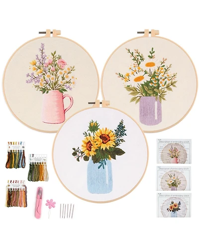 Gnuadz Embroidery Kit Floral Pitcher Sunflower Wildflower Set