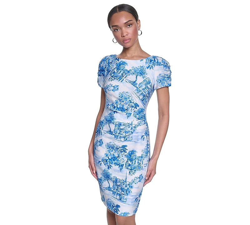 Women's Puff Sleeve Boat Neck Dress