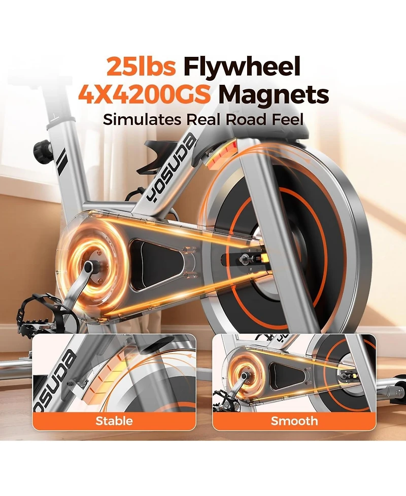 Fed Fitness Magnetic 1.0 Indoor Cycling Bike, Quiet Magnetic Resistance, 300lb Capacity, Smooth Home Exercise Bike with App and Tablet Mount