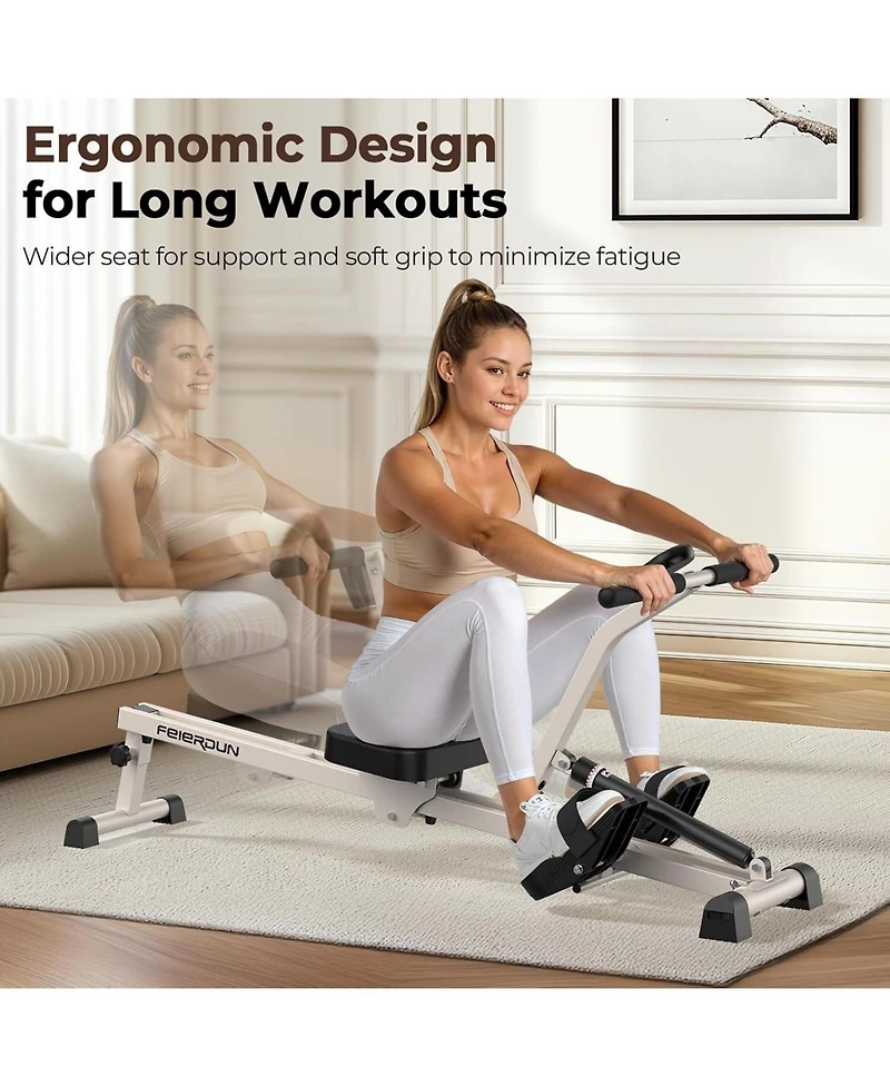 Fed Fitness Compact Hydraulic Rowing Machine for Home, 12 Resistance Levels, 300LBS Weight Capacity, Full Body Workout Rower