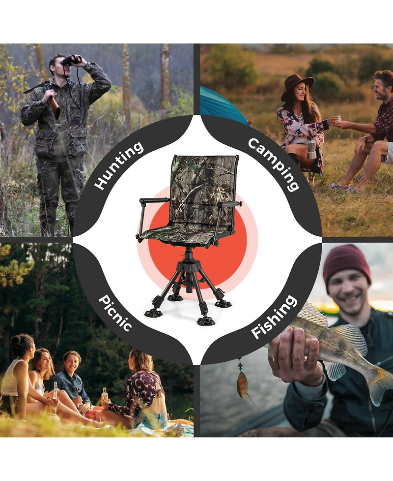 Gouun Folding 360-Degree Swivel Camping Chair with 4 Adjustable Legs and Portable Carry Design