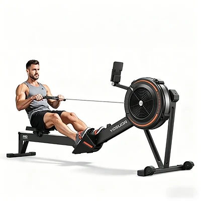 Fed Fitness Adjustable Air Resistance Rowing Machine for Home Use, Self-Powered Rower with 53.7'' Rail, Ergonomic Comfort Seat and Easy Storage
