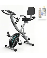 Fed Fitness 5-in-1 Magnetic Folding Exercise X-Bike, 6.6LB Flywheel, 330LB Weight Capacity, Back Support Cushion, Lcd Monitor and Resistance Bands