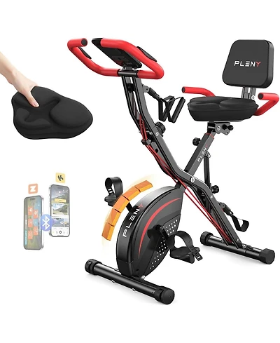 Fed Fitness 5-in-1 Pro Folding Exercise Bike, Enhanced Magnetic Resistance, 330LB Capacity, Ultra-Quiet, Soft Cushion Seat, Lcd and Bands for Home Gym