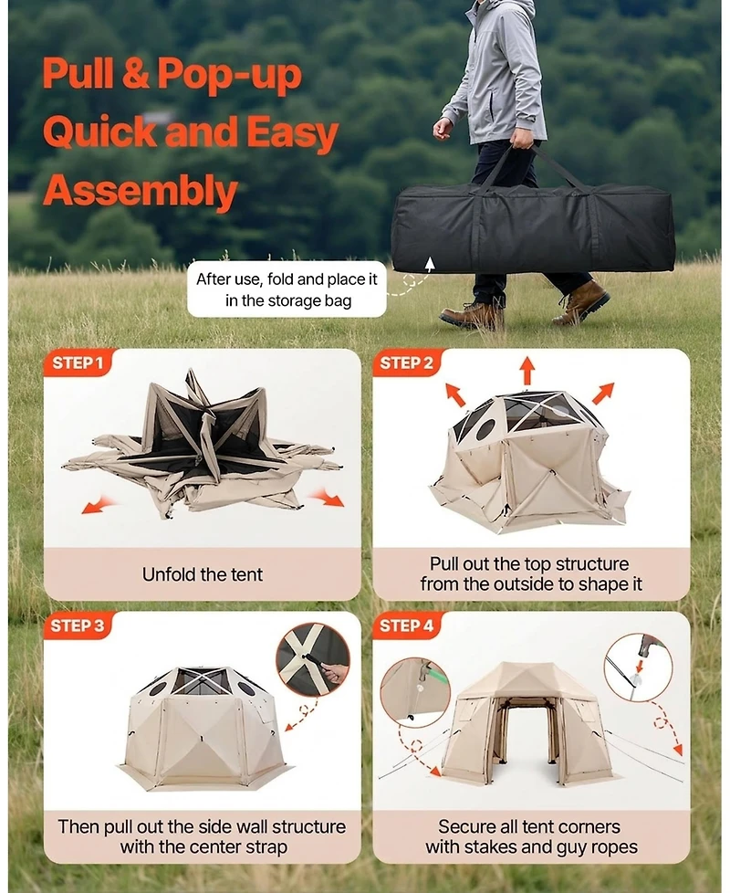 Gouun Pop Up 13-Sided Spherical Gazebo Screen Tent 12x12 ft with Removable Top and Carry Bag