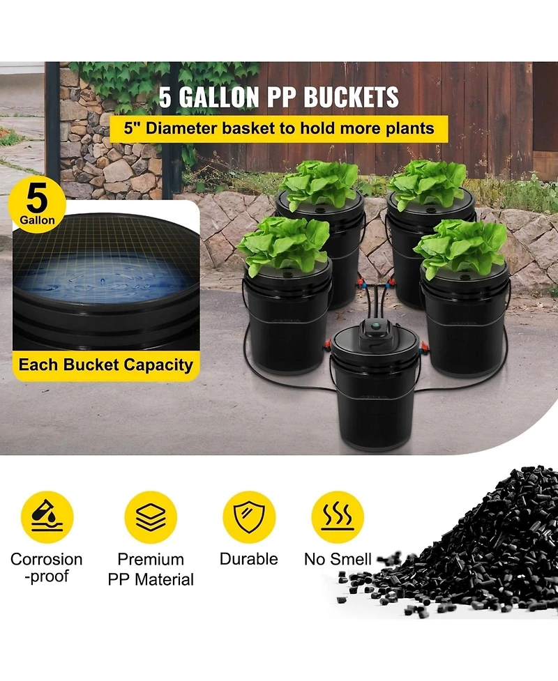 Sugift Dwc Hydroponic System, 5 Gallon 5 Buckets, Deep Water Culture Kit