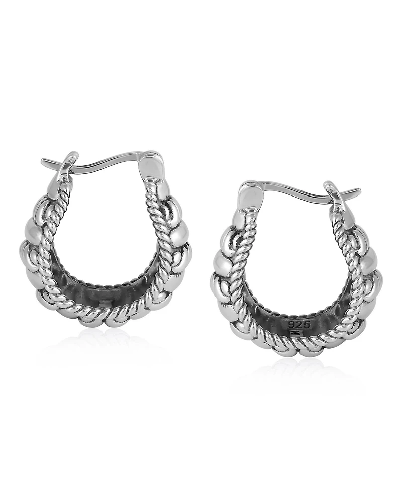 American West Jewelry Sterling Silver Rope Design Huggie Hoop Earrings